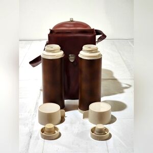 Vintage Brown Aladdin Thermos Set with Carrying Case